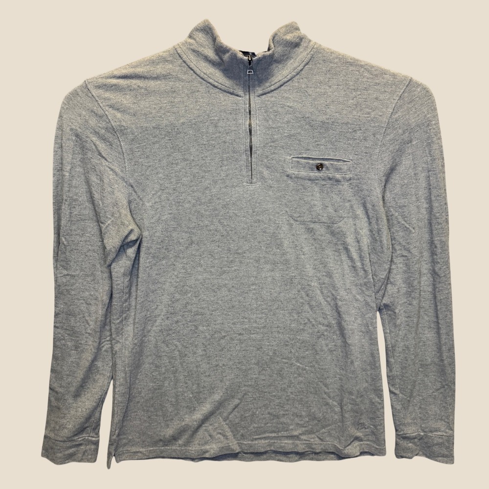 2199 | Banana Republic Cotton Quarter Zip Pullover Sweater Gray Mens Large